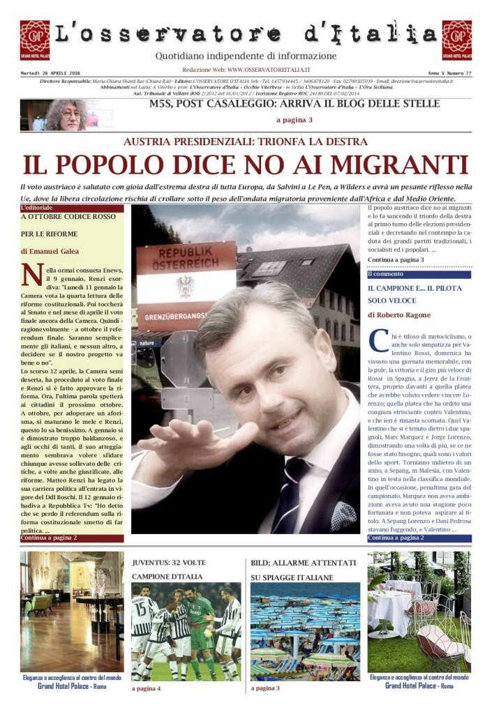 L'osservatore d'Italia edizione del 26 Aprile 2016
